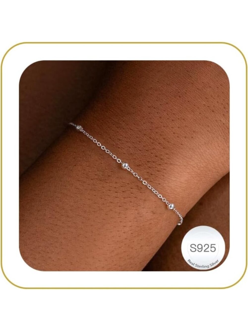 925 Sterling Silver Bead Link Bracelet for Women - Elegant 3mm Design